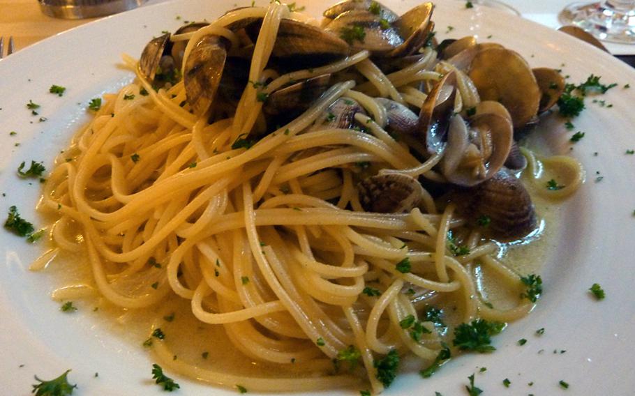 Spaghetti with clams was one of the choices of the day on a recent evening at the Casa Leonardo, a cozy Italian restaurant in the heart of Geilenkirchen.

Michael Abrams/Stars and Stripes