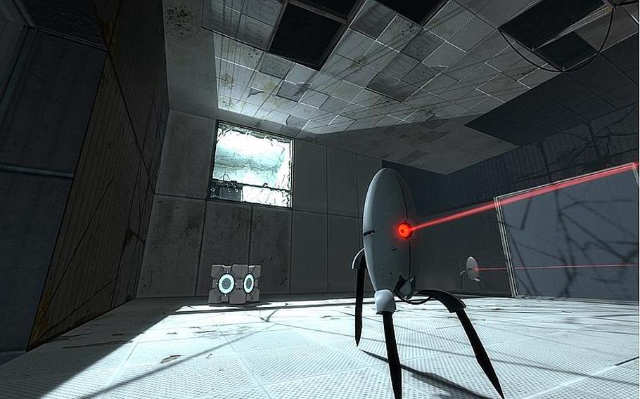 Laser turrets will try to block your path in 'Portal 2.'
