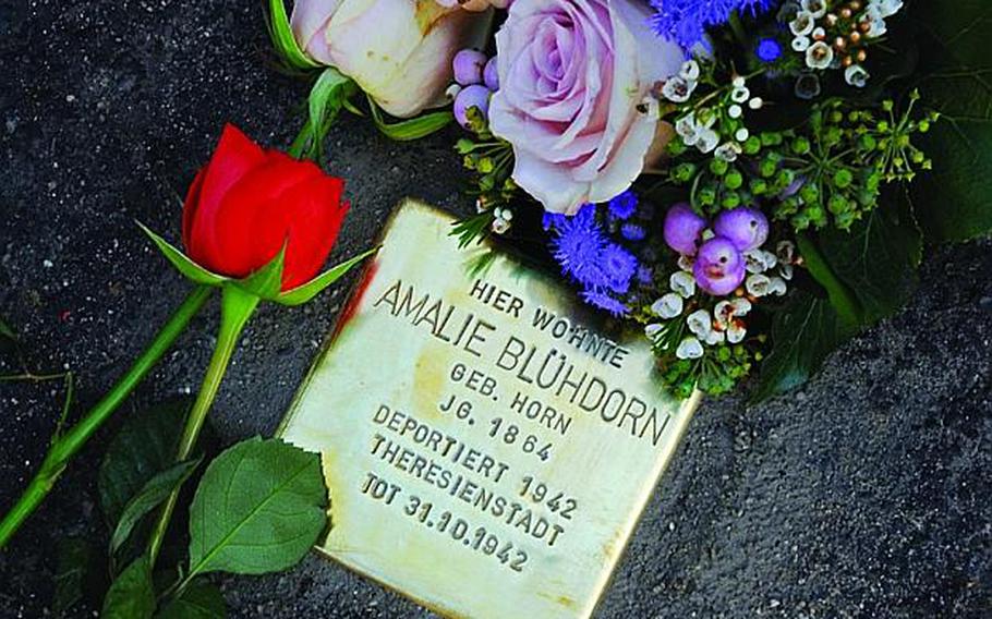 This stone in front of a house on Niederwaldstrasse in Wiesbaden, Germany, reads: Here lived Amalie Blhdorn, born Horn, in the year 1864, deported 1942 to Theresienstadt, dead 31.10.1942

Peter Jaeger/Stars and Stripes