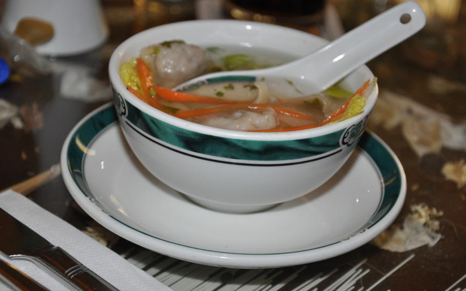 A bowl of won-ton soup loaded with fresh ingredients costs 2.30 euros at Anh Tuan Vietnamese restaurant in Schweinfurt, Germany.