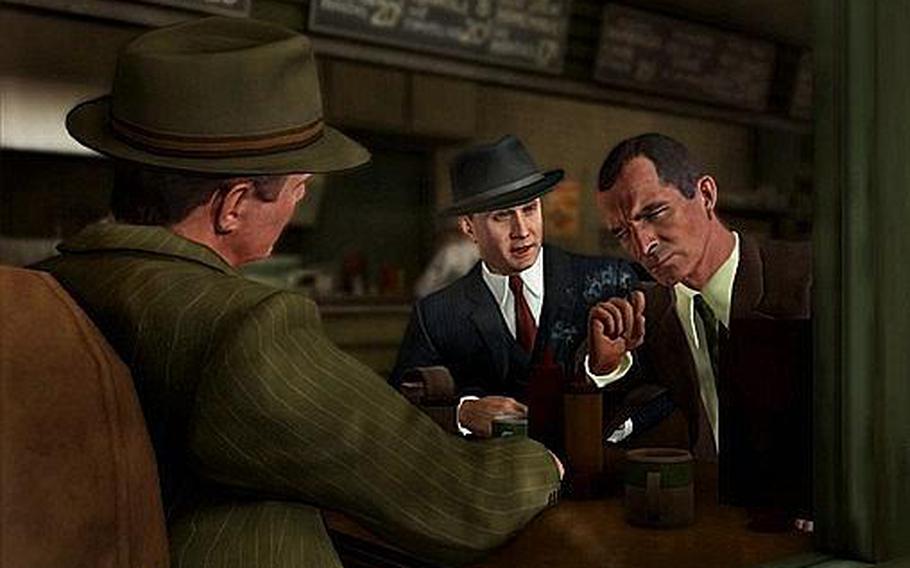 Cole Phelps, center, gets an assignment to investigate a murder in 'L.A. Noire.'