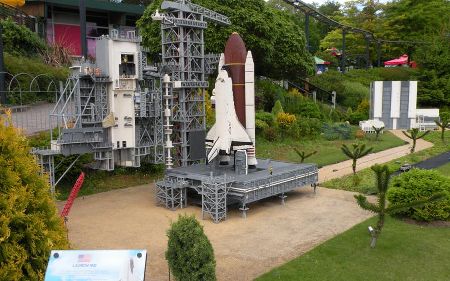 A model of NASA&#39;s launch pad for the space suttle is one of the meticulously created exhibits at Legoland Windsor, located just west of London.