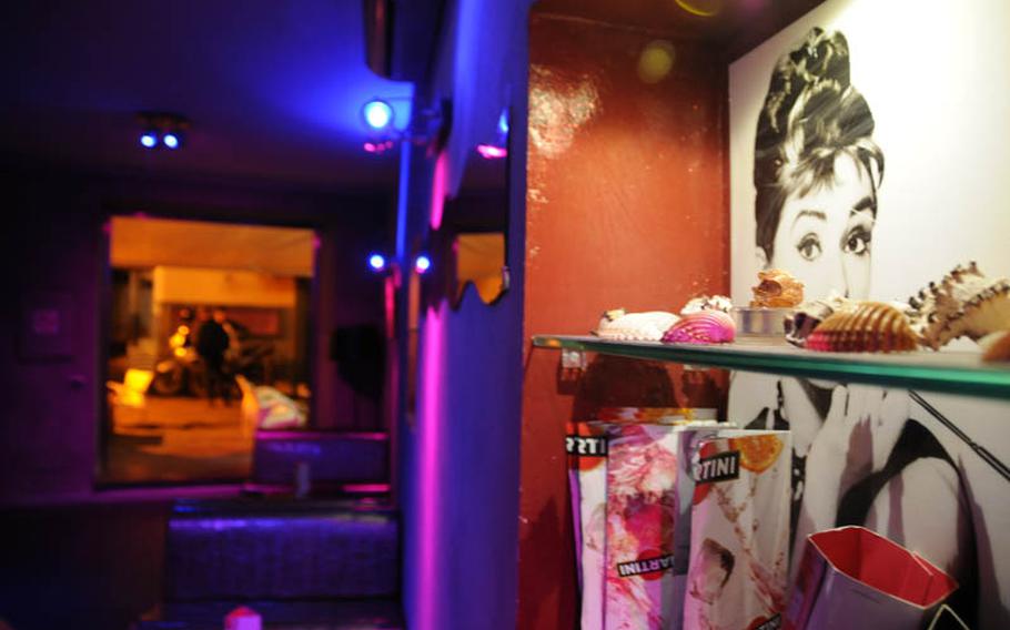 Much of the decor in G.H. Mumm is Hollywood-based, like this portrait of Audrey Hepburn.
