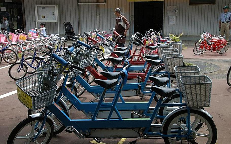 The bike rental shop at Yoyogi Park offers all kinds of options for people interested in navigating the park on two wheels.