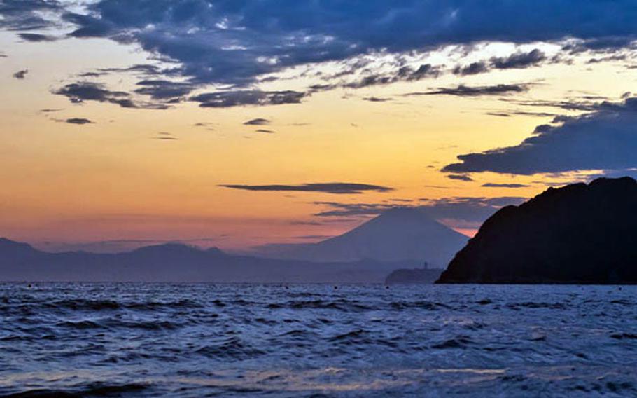 Zushi Beach does provide a great sunset view of Mount Fuji.