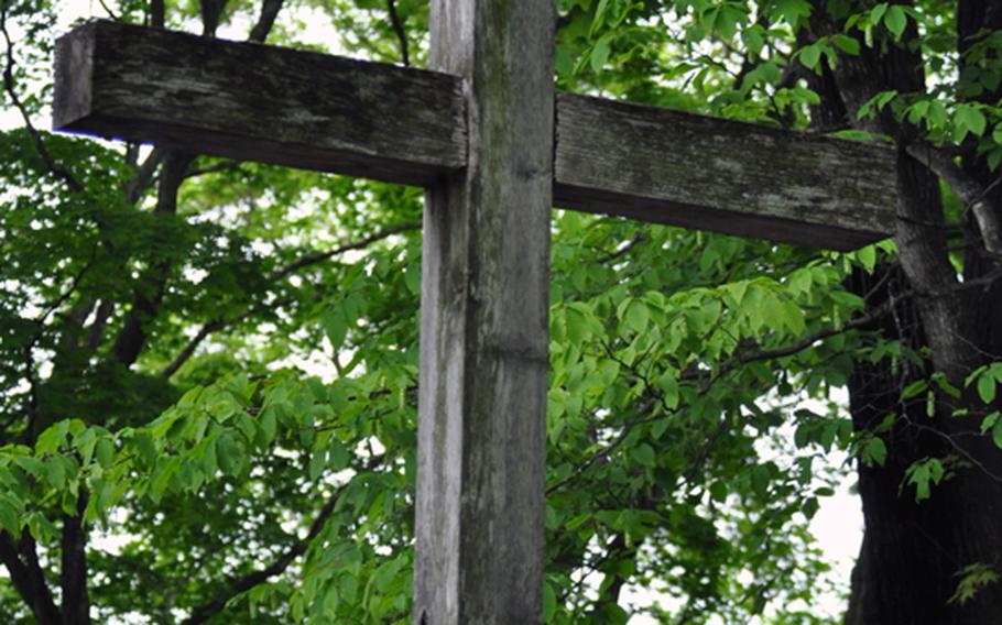 The people of Shingo, Japan, about an hour's drive from Misawa Air Base, believe that Jesus Christ is buried under this cross on a small mountain in the village.