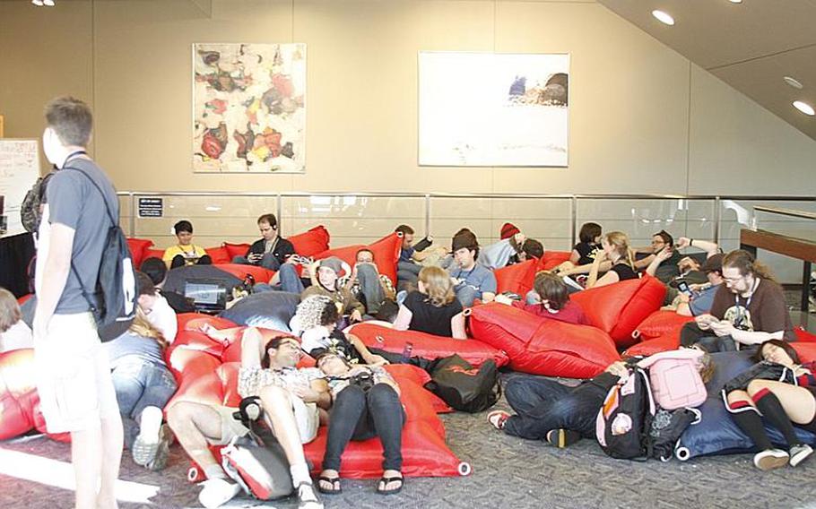 Bean bag lounges were a great place to crash and play some video games after 10 hours of running around playing video games at PAX.