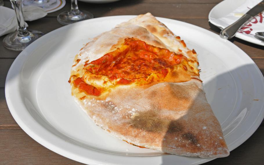 And there it is --- the delicious calzone available with a variety of ingredients at Aposto Cafe-Restaurant-Bar in Bamberg, Germany.