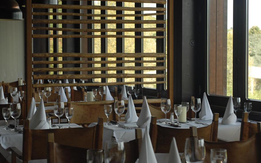 Lodge, a steakhouse near Wiesbaden, Germany, offers both formal dining and relaxed dining environments.
