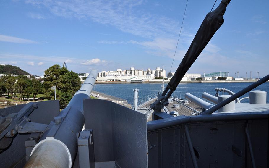 The Mikasa's deck provided views of Yokosuka Naval Base.