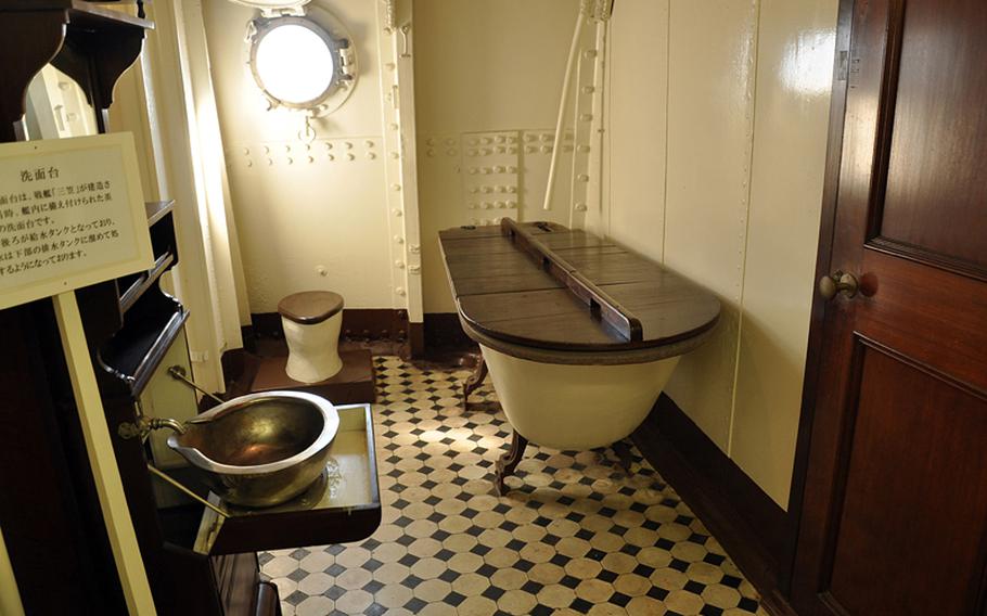 The heads (seagoing jargon for bathrooms) on Mikasa look luxurious compared to modern ships. And who doesn't think taking a bath is a great idea when the ocean is rocking the ship?