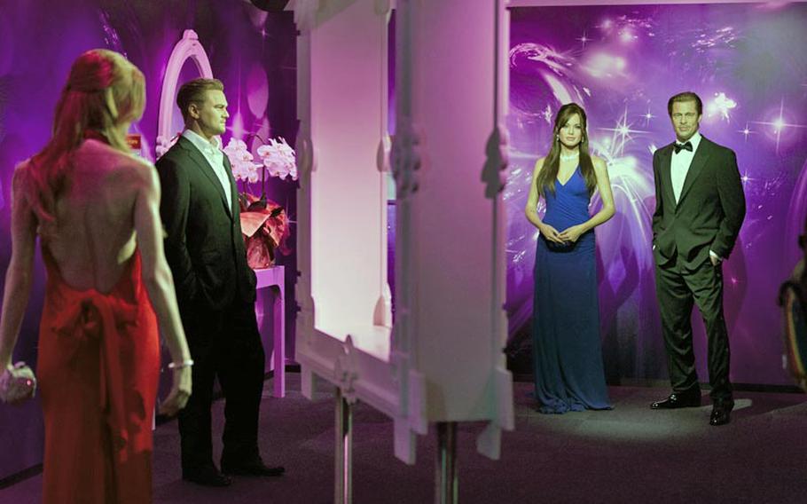 Wax figures of movie stars including Leonardo DiCaprio, Brad Pitt, Angelina Jolie, and Nicole Kidman were on display.