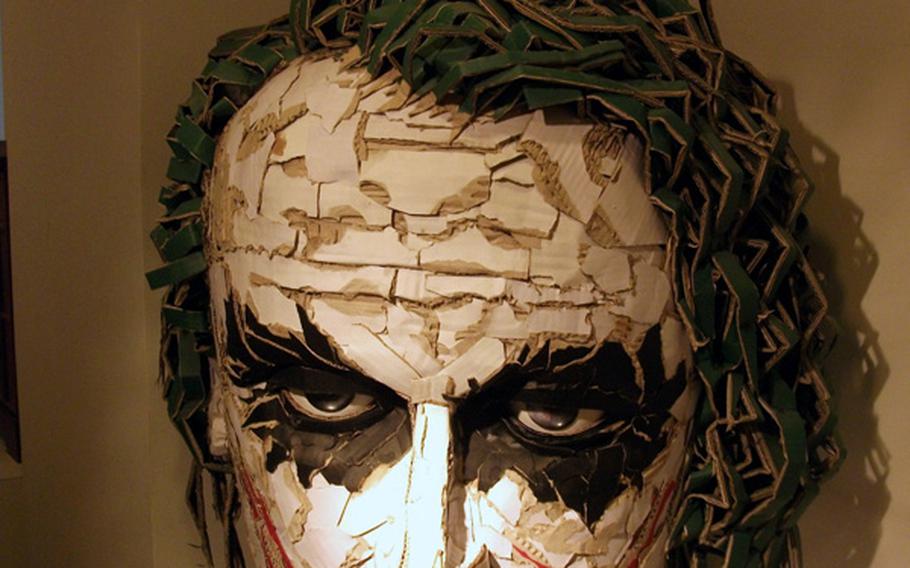 The head of The Joker, from the Batman comic series, made from paper. It is part of the exclusive exhibition at the Jong IE Nara Paper Art Muiseum in Seoul.