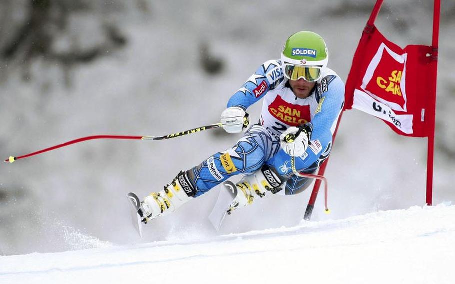 U.S. skier Bode Miller flies during the second downhill training run at the World Cup in Val Gardena, Italy, on Dec. 16-17. Miller has been atop the leader board in the downhill.