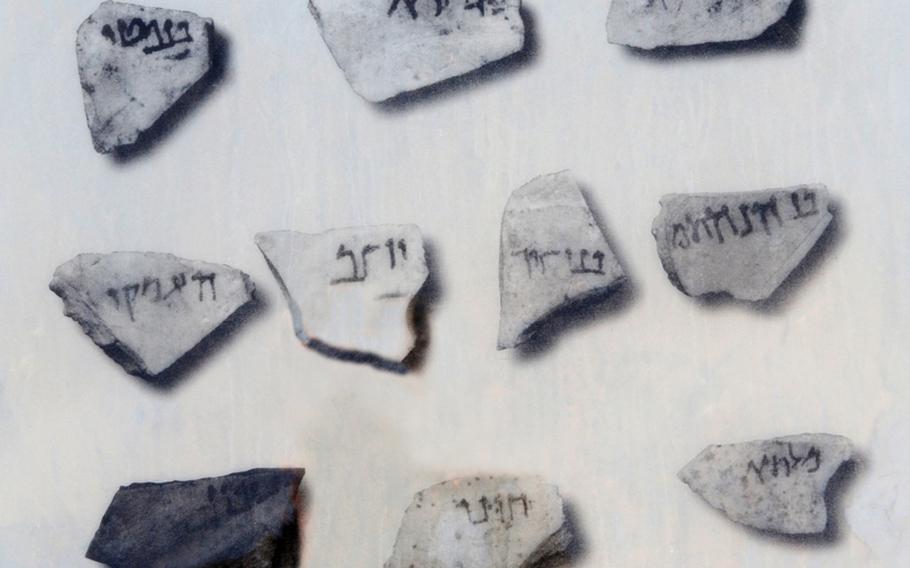 These small stones, called ostraca, have been the most important discovery at Masada, according to head archaeologist Yigael Yadin. Each is inscribed with a single name. Archaeologists speculate that the stones were used in the casting of lots in the Jewish rebels' suicide pact.