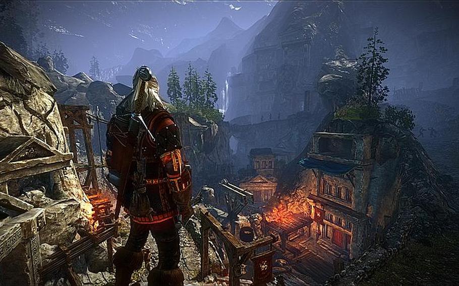 Geralt of Riva surveys a dwarven town in 'The Witcher 2: Assassins of Kings Enhanced Edition.'
