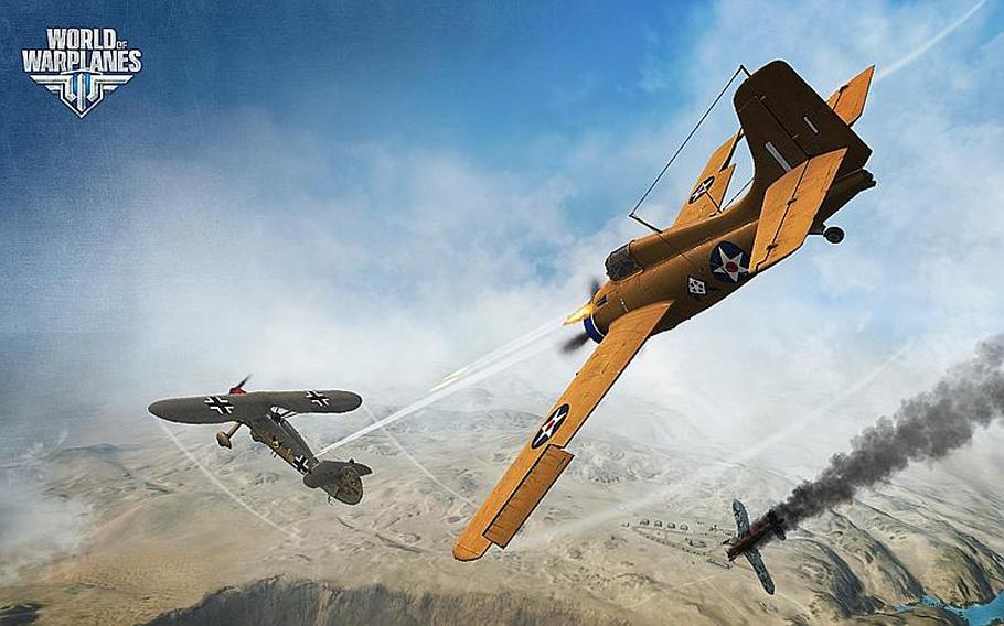 A game rendering of an air battle from Wargaming.net's "World of Warplanes."