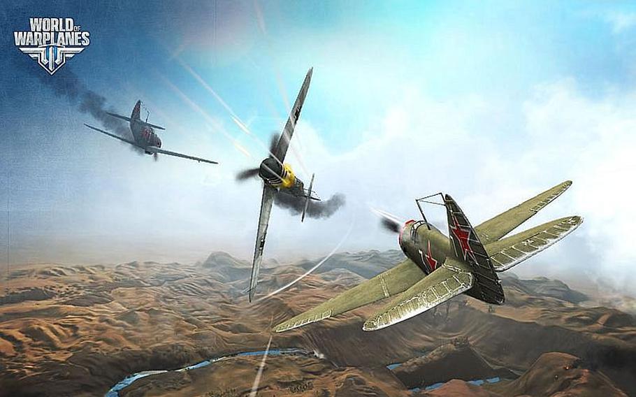 A game rendering of an air battle from Wargaming.net's "World of Warplanes."