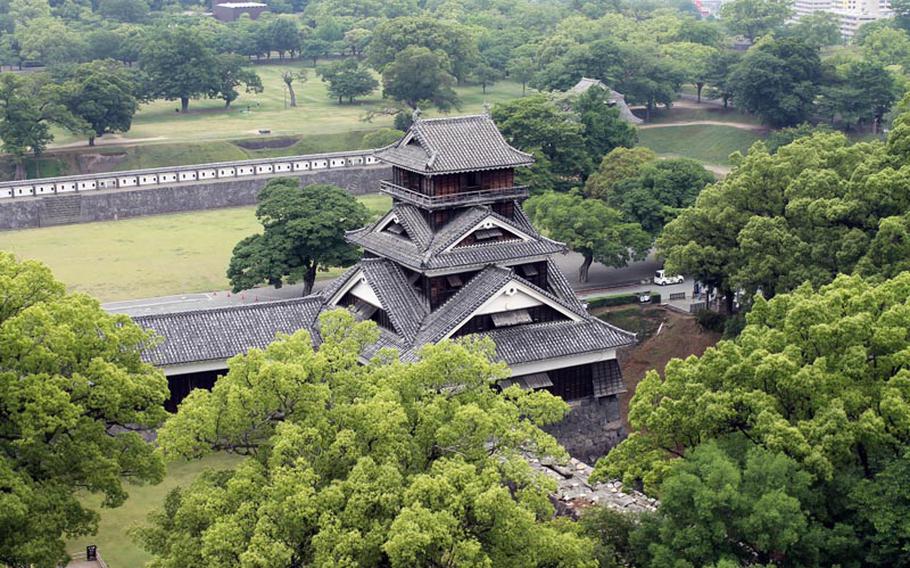 A view of Kumamoto Castle's grounds from the grand donjon, or main tower.