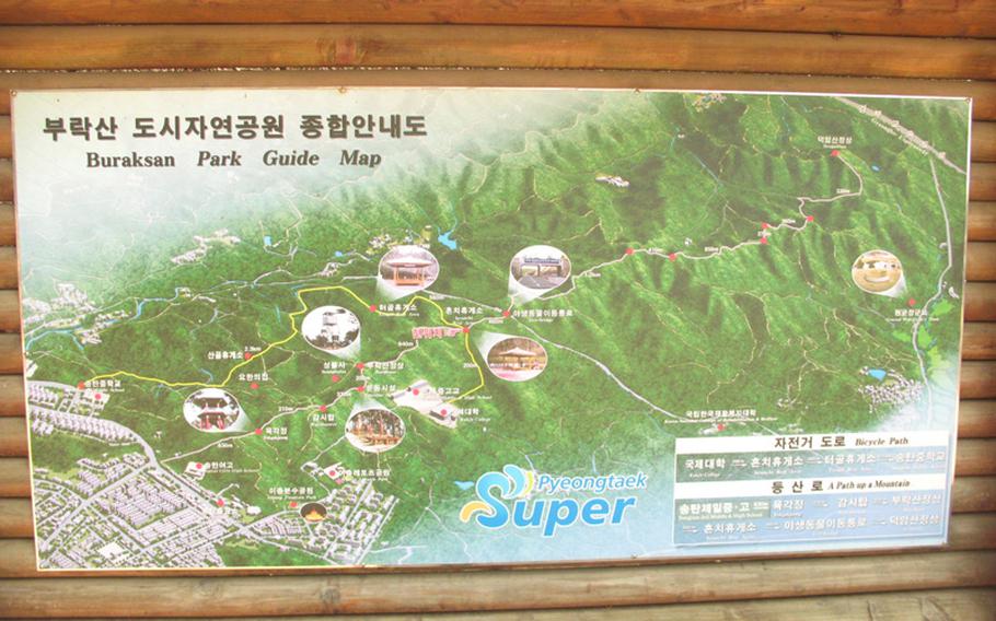 A map at the Heunchi Rest Area shows the Buraksan trail system as well as points of interest along the way, such as the  Eco-bridge.