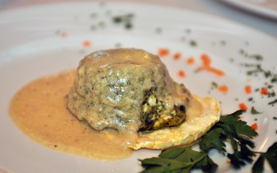 Many appetizers at Antica Osteria Al Forno, such as this spinach tort, feature ingredients grown in the garden of restaurant owners Mario and Rosita Piol.