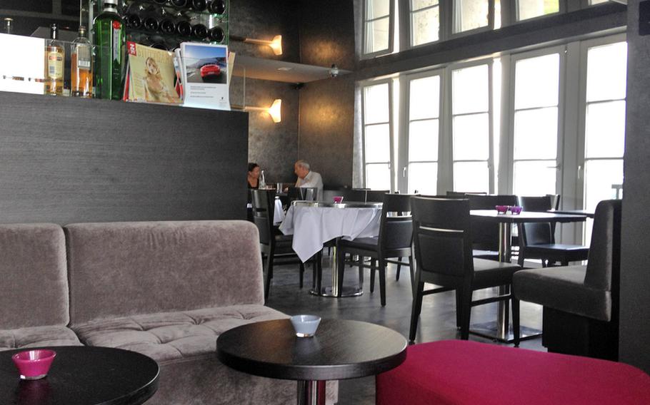 Comfy couches amid upscale decor lend a relaxing atmosphere at Bonatz, in the main train station tower in Stuttgart, Germany.