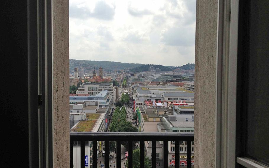 Customers of the Bonatz bar, lounge and restaurant in Stuttgart, Germany, have a panoramic view of the city's premiere shopping street, Königstrasse, and the surrounding hills. Bonatz is located on the eighth floor of the 10-story tower at Stuttgart's main train station.