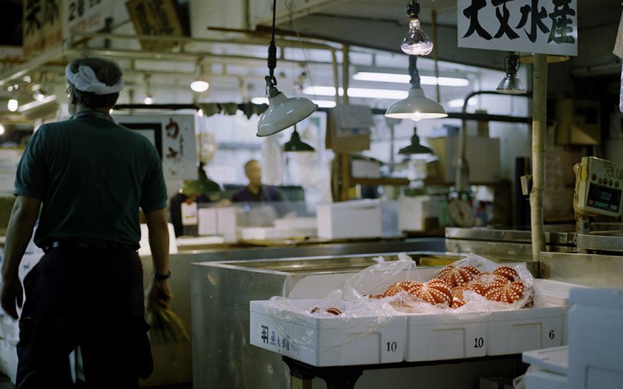 The inner portion of the market sells a huge variety of seafood, such as this cooked octopus.