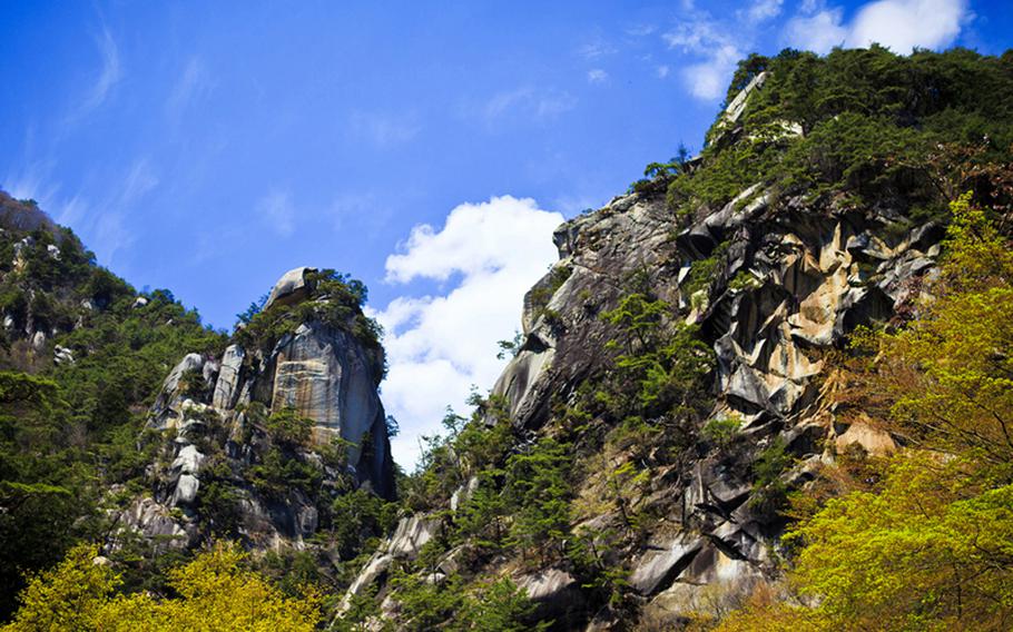 The Kakuenbo Cliff is another striking landmark in the Shosenkyo Valley in Yamanashi prefecture, Japan.