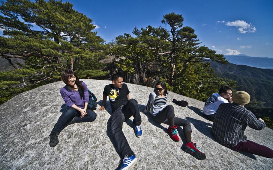 My friends and I enjoyed the view of Mount Fuji and of the Japanese Alps from the top of Mount Yasaburo-take during a spring trip to the Shosenkyo Valley in Yamanashi prefecture, Japan.