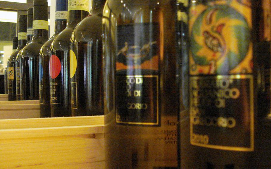 Nearly all of the two dozen offerings of wine at the Feudi Di San Gregorio Wine Bar in the Vulcano Buono shopping mall in Nola, Italy, can be ordered by the glass instead of by the bottle, perfect for diners who want to sample several wines with their meal.