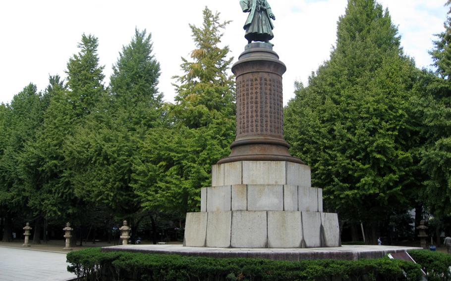 A bronze statue of Omura Masujiro, Japan's vice-minister of war who led the Westernization of the military during the Meiji Restoration can be seen on the main walkway leading to Yasukuni Shrine. Masujiro died by the sword of disgruntled samurai.