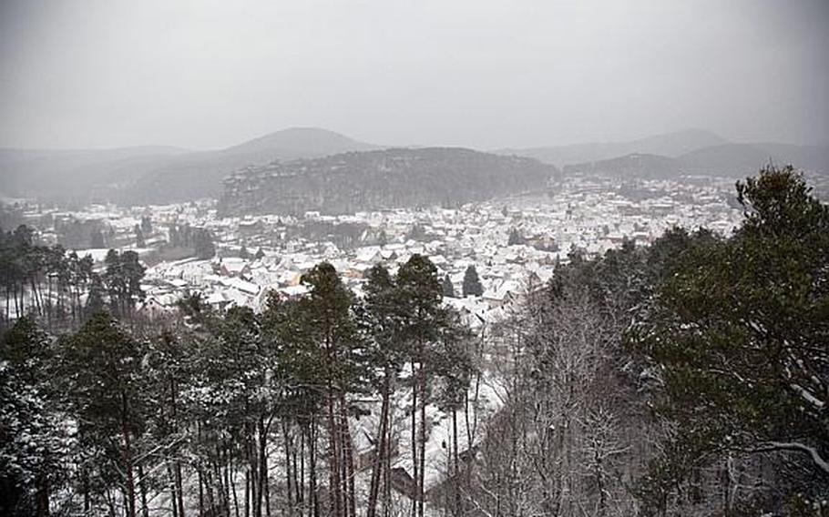 Hikers are rewarded with this view of Dahn, Germany, from the Dahner Felsenpfad's Buettelfels overlook.
