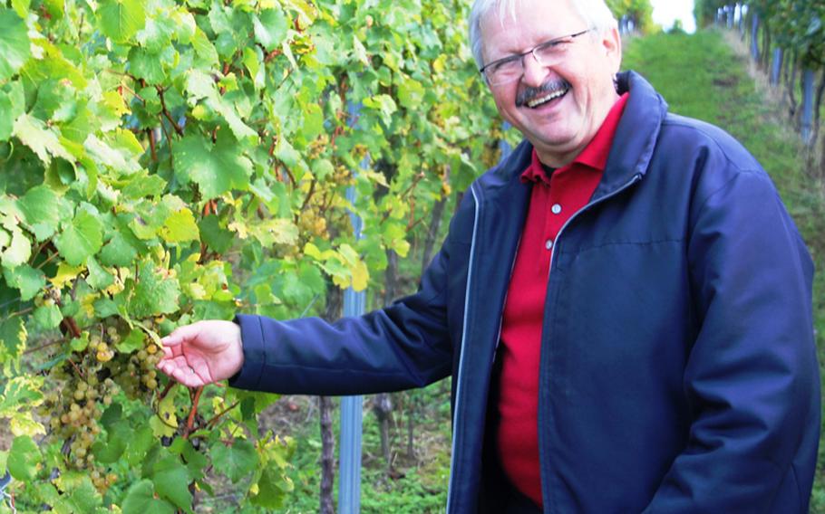 Walter Bitsch, sales director of Bergsträsser Winzer eG, shows off some of the grapes.