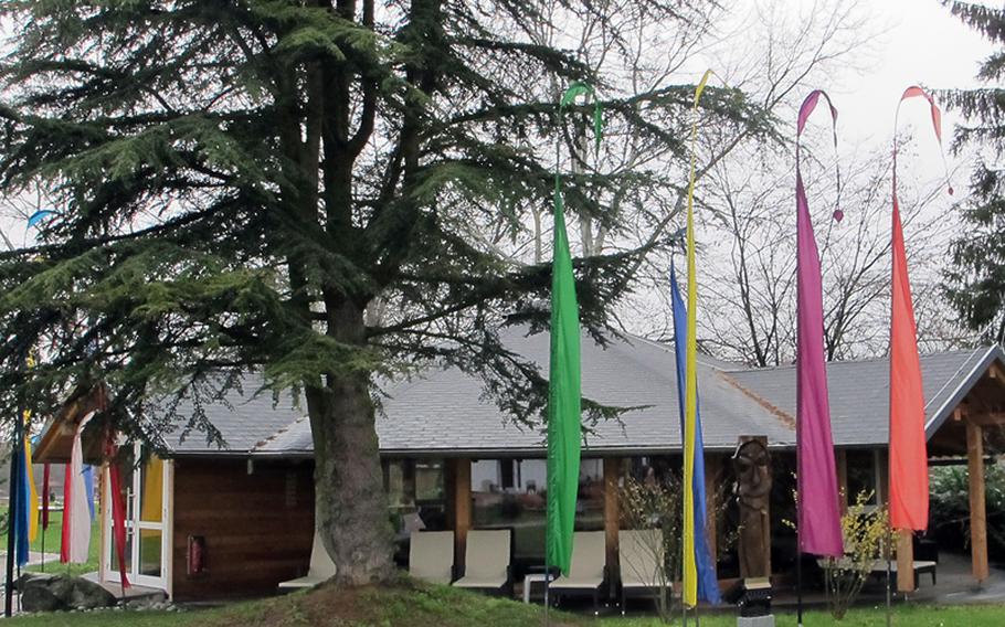 One of the larger saunas in the outside complex at Sauna Paradies in Weinheim, Germany.