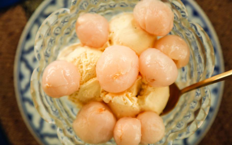 Thairama has a small number of desserts, including vanilla ice cream with lychees, an Asian fruit.
