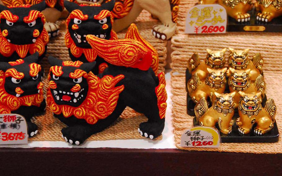 Shisa dogs, such as these sold in the Okinawa World gift shop, are traditional island decorations and often displayed on homes and other buildings.