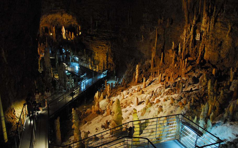 Okinawa World is home to a cave system that is over three miles long. A segment including large caverns and streams is open to the public.