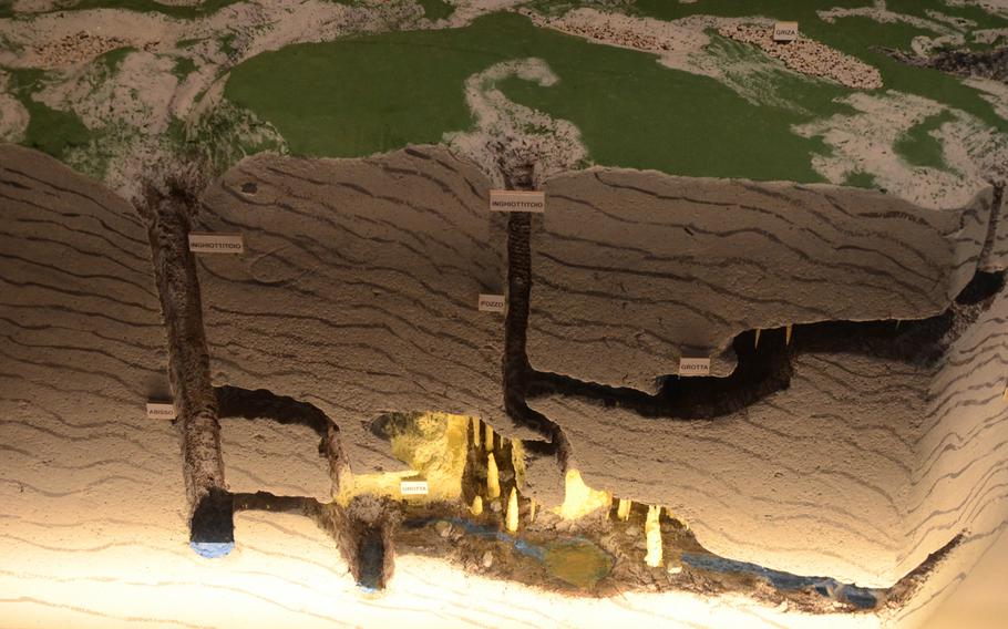 A 3-D display of the landscape and caves at the Fortress of Monfalcone, in Italy.