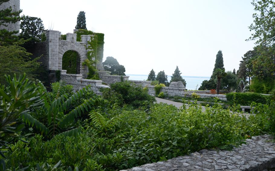 During the summer months, the courtyard of Castello di Duino is surrounded by lush green plants and beautiful flowers, but a view from the tower is just as intense, as you peer across the Gulf of Trieste in northeastern Italy.