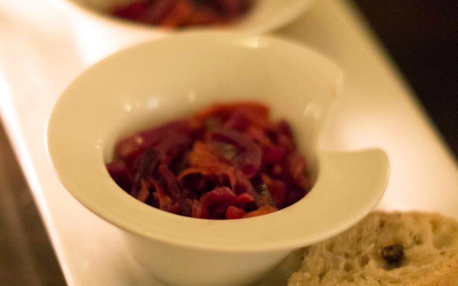 At Edelweiss in Weiden, Germany, the chef creation of the evening was a chilled salad of sweetened red cabbage and carrot.