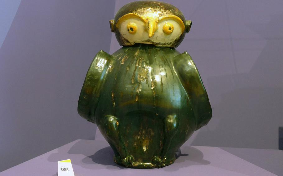 A 17th-century owl-shaped vessel from Selesia is among items showcased  in an exhibit called "1607 From the Early Days of Globalization,"  at Frankfurt's Museum Angewandte Kunst, or Applied Arts Museum.