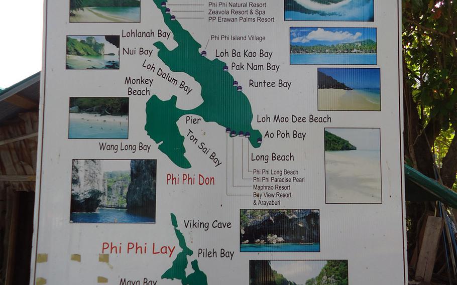 A map of the Phi Phi islands as seen on Phi Phi Don.