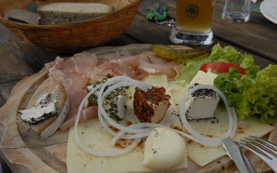 The ham and cheese platter at Bernd's Blockhaus in Weilerbach, Germany, comes with a generous spread of sliced ham, an abundance of butter and selections of soft and sliced cheese. A basket of brown bread serves as a nice accompaniment.
