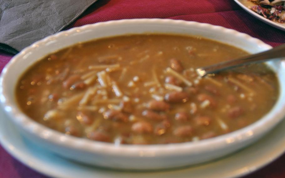 Feel like a heaping helping of soup? Beans and pasta served in a large bowl is one of the first-course options at Al Bronzetto in Aviano, Italy.