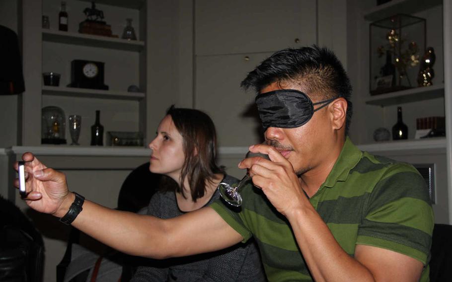During the sensory tour at the Chateau Courvoisier in Jarnac, France,  participants are blindfolded for a different kind of tasting experience.

Leah Larkin/Special to Stars and Stripes