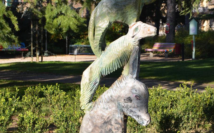 Pieces of art, such as this animal statue, line the parks and walking district in downtown Gradisca d'Isonzo, Italy.