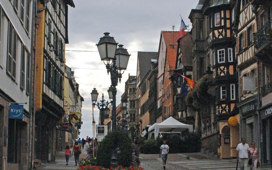 The cobblestone streets are lined with half-timbered houses in Saverne, France, an attractive Alsatian city just a two-hour drive from Kaiserslautern or Stuttgart.