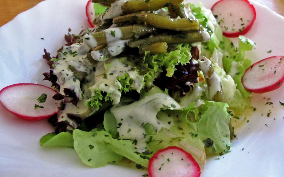 Gasthaus Schleppi offers a seasonal take on the traditional pre-meal salad. Schleppi's version in early June included radishes and asparagus, a very popular delicacy in Germany when it is in season.