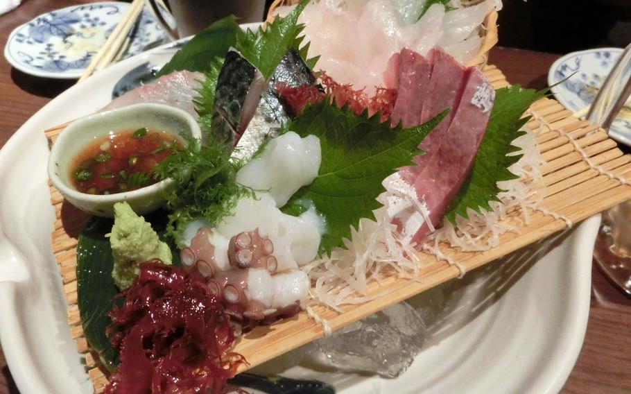 The sashimi served at Hohryoh features fresh seafood caught that day. This plate features five kinds of seafood, including snapper, pickled marckarel and fatty tuna.